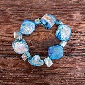 Blue Shell Beaded Chunk Stretch Bracelet